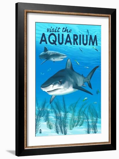 Tiger Shark - Visit the Aquarium-Lantern Press-Framed Premium Giclee Print