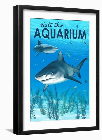 Tiger Shark - Visit the Aquarium-Lantern Press-Framed Premium Giclee Print