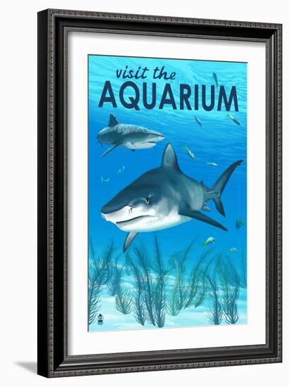 Tiger Shark - Visit the Aquarium-Lantern Press-Framed Premium Giclee Print