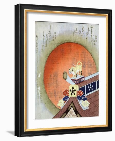 Tiger Statue on a Tile Roof, Japanese Wood-Cut Print-Lantern Press-Framed Art Print