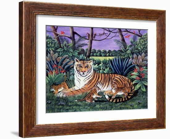 Tiger with Cubs, 1988-Liz Wright-Framed Giclee Print