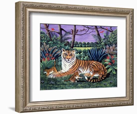 Tiger with Cubs, 1988-Liz Wright-Framed Giclee Print