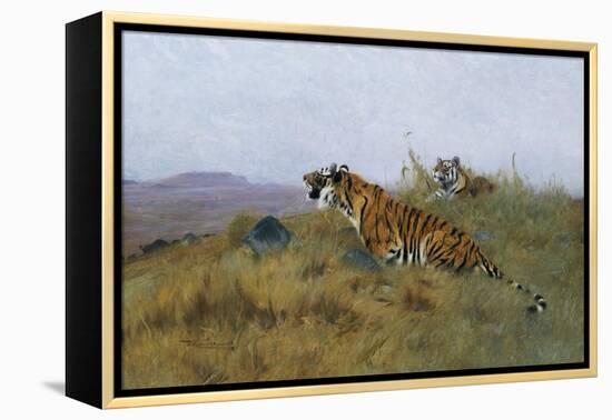Tigers Stalking Their Prey-Wilhelm Kuhnert-Framed Premier Image Canvas