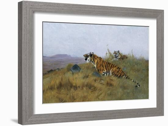 Tigers Stalking Their Prey-Wilhelm Kuhnert-Framed Giclee Print