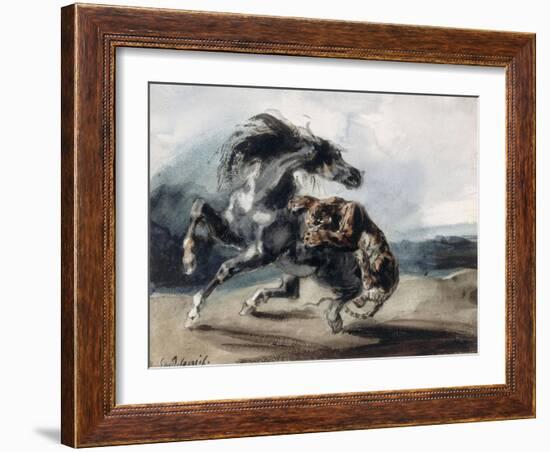 Tigre attaquant un cheval sauvage-Eugene Delacroix-Framed Giclee Print