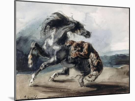 Tigre attaquant un cheval sauvage-Eugene Delacroix-Mounted Giclee Print