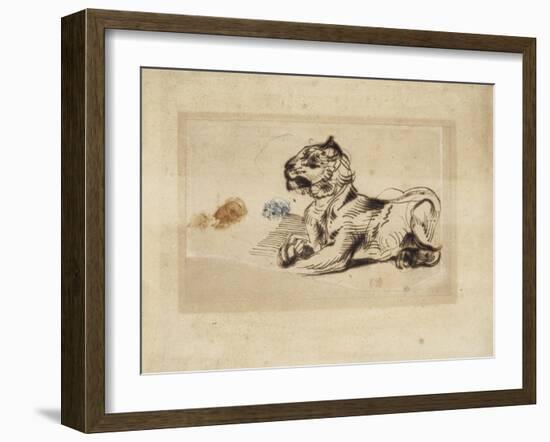 Tigre couché, de profil à droite-Eugene Delacroix-Framed Giclee Print