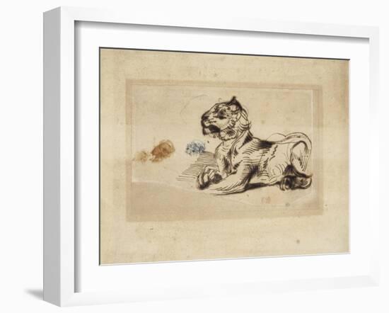 Tigre couché, de profil à droite-Eugene Delacroix-Framed Giclee Print