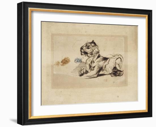 Tigre couché, de profil à droite-Eugene Delacroix-Framed Giclee Print