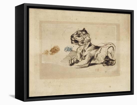 Tigre couché, de profil à droite-Eugene Delacroix-Framed Premier Image Canvas