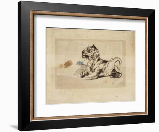 Tigre couché, de profil à droite-Eugene Delacroix-Framed Giclee Print