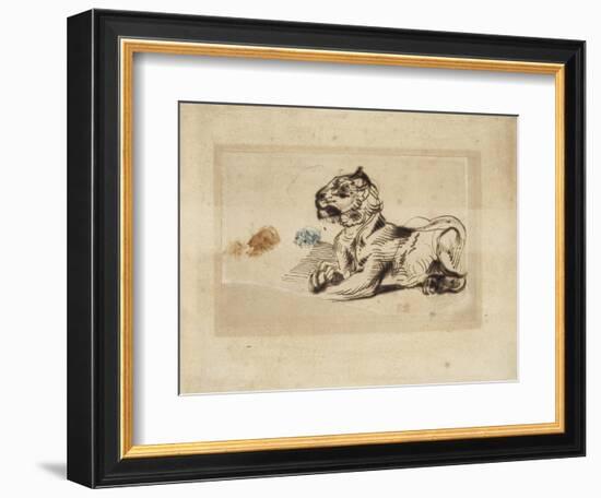 Tigre couché, de profil à droite-Eugene Delacroix-Framed Giclee Print