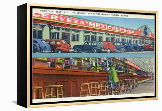 Tijuana, Mexico - Mexicali Beer Hall, Longest Bar in World-Lantern Press-Framed Stretched Canvas