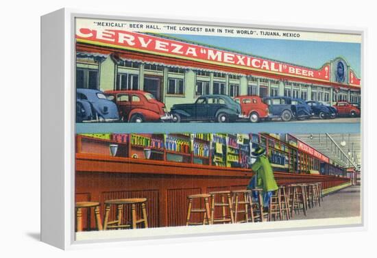 Tijuana, Mexico - Mexicali Beer Hall, Longest Bar in World-Lantern Press-Framed Stretched Canvas