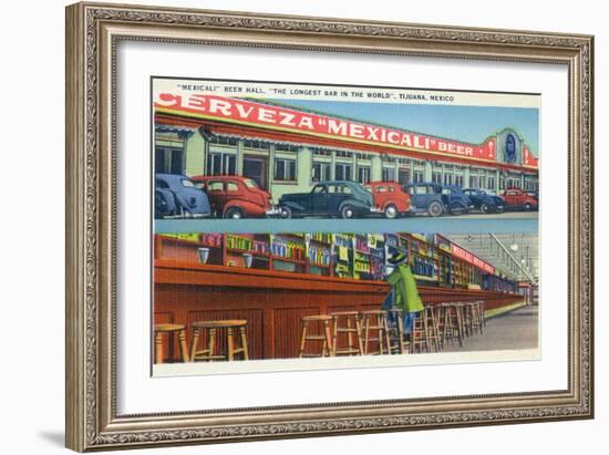 Tijuana, Mexico - Mexicali Beer Hall, Longest Bar in World-Lantern Press-Framed Art Print