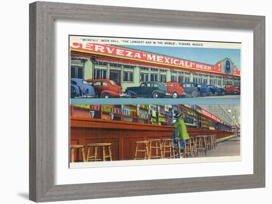 Tijuana, Mexico - Mexicali Beer Hall, Longest Bar in World-Lantern Press-Framed Art Print