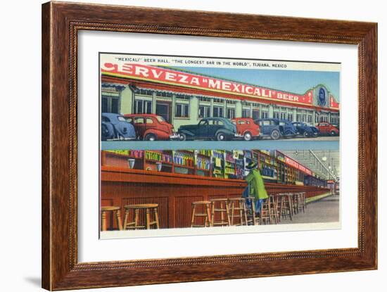 Tijuana, Mexico - Mexicali Beer Hall, Longest Bar in World-Lantern Press-Framed Art Print