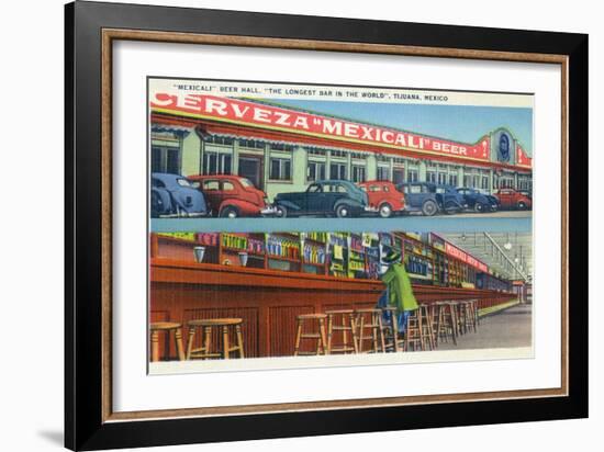 Tijuana, Mexico - Mexicali Beer Hall, Longest Bar in World-Lantern Press-Framed Art Print