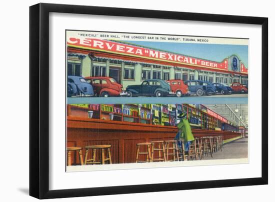 Tijuana, Mexico - Mexicali Beer Hall, Longest Bar in World-Lantern Press-Framed Art Print