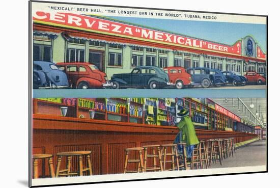 Tijuana, Mexico - Mexicali Beer Hall, Longest Bar in World-Lantern Press-Mounted Art Print
