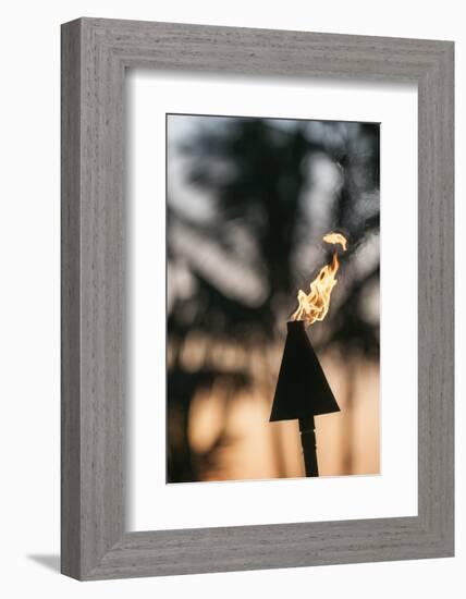 Tiki Torches at Sunset on Poipu Beach Kauai, Hawaii-Michael DeFreitas-Framed Photographic Print