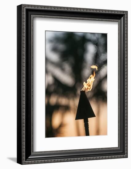 Tiki Torches at Sunset on Poipu Beach Kauai, Hawaii-Michael DeFreitas-Framed Photographic Print