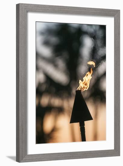 Tiki Torches at Sunset on Poipu Beach Kauai, Hawaii-Michael DeFreitas-Framed Photographic Print