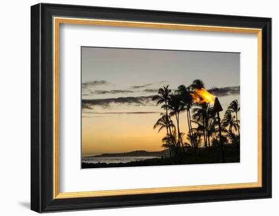 Tiki Torches at Sunset on Poipu Beach Kauai, Hawaii-Michael DeFreitas-Framed Photographic Print