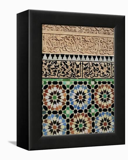 Tile and Stucco Decoration, Ali Ben Youssef Medersa, Marrakech (Marrakesh), Morocco, Africa-Bruno Morandi-Framed Premier Image Canvas