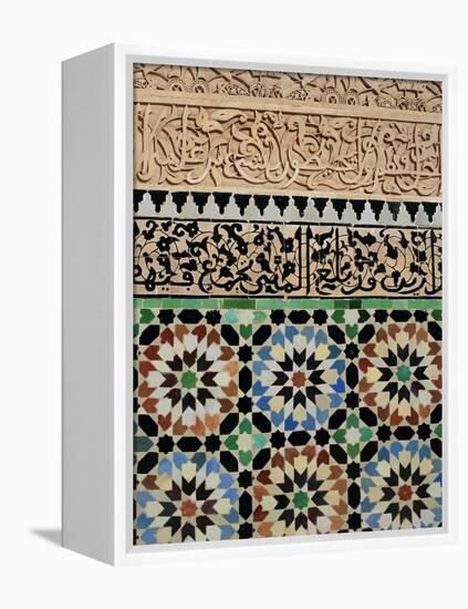 Tile and Stucco Decoration, Ali Ben Youssef Medersa, Marrakech (Marrakesh), Morocco, Africa-Bruno Morandi-Framed Premier Image Canvas