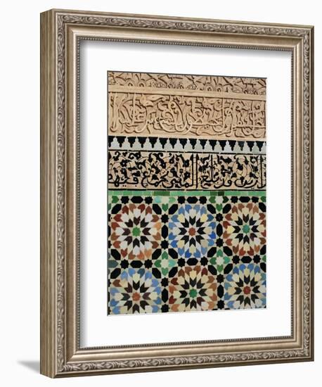 Tile and Stucco Decoration, Ali Ben Youssef Medersa, Marrakech (Marrakesh), Morocco, Africa-Bruno Morandi-Framed Photographic Print