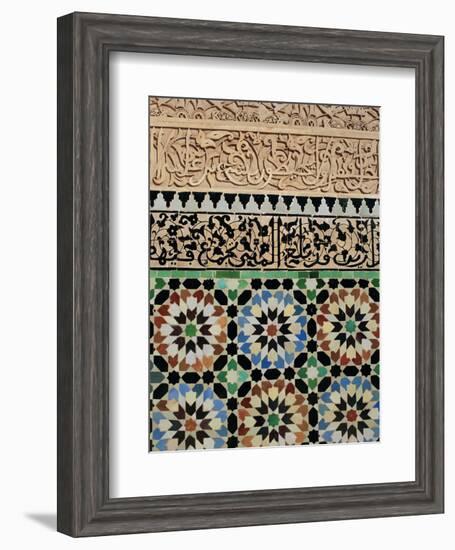 Tile and Stucco Decoration, Ali Ben Youssef Medersa, Marrakech (Marrakesh), Morocco, Africa-Bruno Morandi-Framed Photographic Print