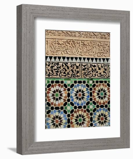 Tile and Stucco Decoration, Ali Ben Youssef Medersa, Marrakech (Marrakesh), Morocco, Africa-Bruno Morandi-Framed Photographic Print