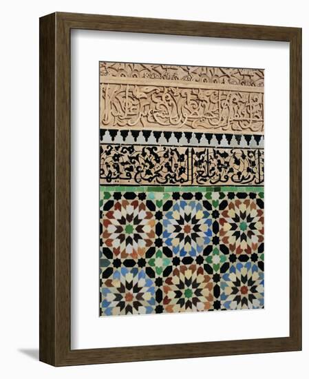 Tile and Stucco Decoration, Ali Ben Youssef Medersa, Marrakech (Marrakesh), Morocco, Africa-Bruno Morandi-Framed Photographic Print