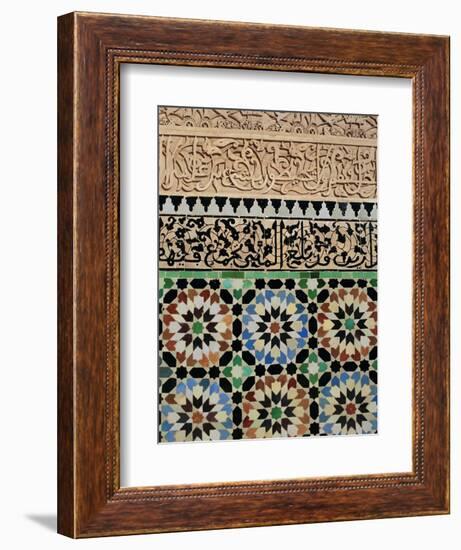 Tile and Stucco Decoration, Ali Ben Youssef Medersa, Marrakech (Marrakesh), Morocco, Africa-Bruno Morandi-Framed Photographic Print