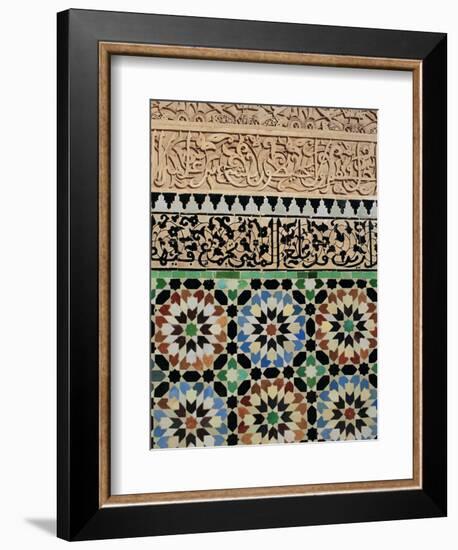 Tile and Stucco Decoration, Ali Ben Youssef Medersa, Marrakech (Marrakesh), Morocco, Africa-Bruno Morandi-Framed Photographic Print