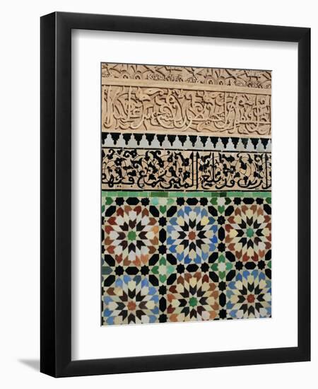 Tile and Stucco Decoration, Ali Ben Youssef Medersa, Marrakech (Marrakesh), Morocco, Africa-Bruno Morandi-Framed Photographic Print