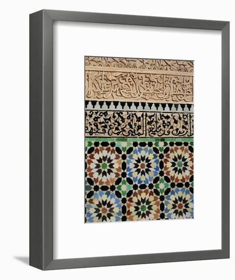 Tile and Stucco Decoration, Ali Ben Youssef Medersa, Marrakech (Marrakesh), Morocco, Africa-Bruno Morandi-Framed Photographic Print