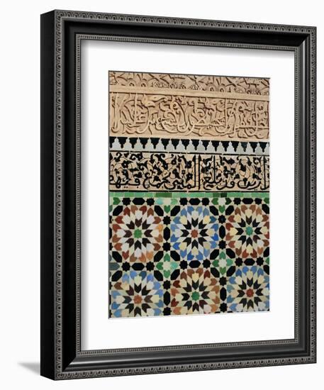 Tile and Stucco Decoration, Ali Ben Youssef Medersa, Marrakech (Marrakesh), Morocco, Africa-Bruno Morandi-Framed Photographic Print