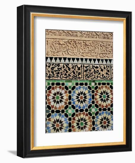 Tile and Stucco Decoration, Ali Ben Youssef Medersa, Marrakech (Marrakesh), Morocco, Africa-Bruno Morandi-Framed Photographic Print