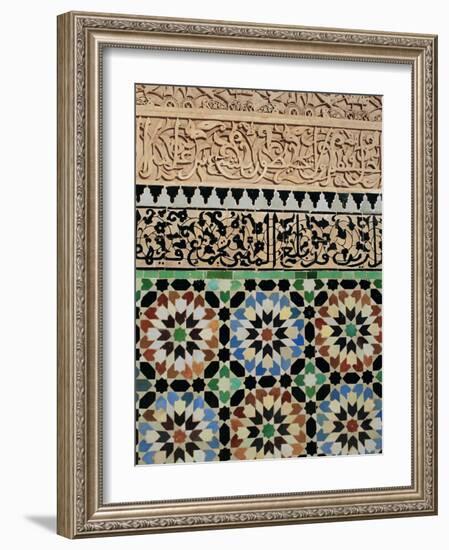 Tile and Stucco Decoration, Ali Ben Youssef Medersa, Marrakech (Marrakesh), Morocco, Africa-Bruno Morandi-Framed Photographic Print