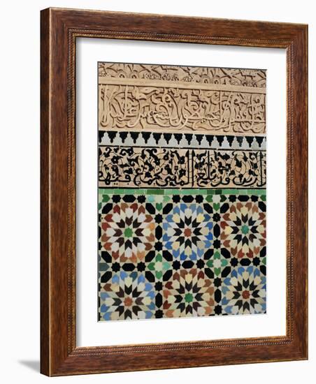 Tile and Stucco Decoration, Ali Ben Youssef Medersa, Marrakech (Marrakesh), Morocco, Africa-Bruno Morandi-Framed Photographic Print