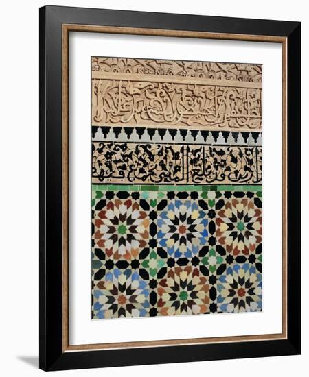 Tile and Stucco Decoration, Ali Ben Youssef Medersa, Marrakech (Marrakesh), Morocco, Africa-Bruno Morandi-Framed Photographic Print