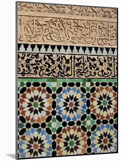 Tile and Stucco Decoration, Ali Ben Youssef Medersa, Marrakech (Marrakesh), Morocco, Africa-Bruno Morandi-Mounted Photographic Print