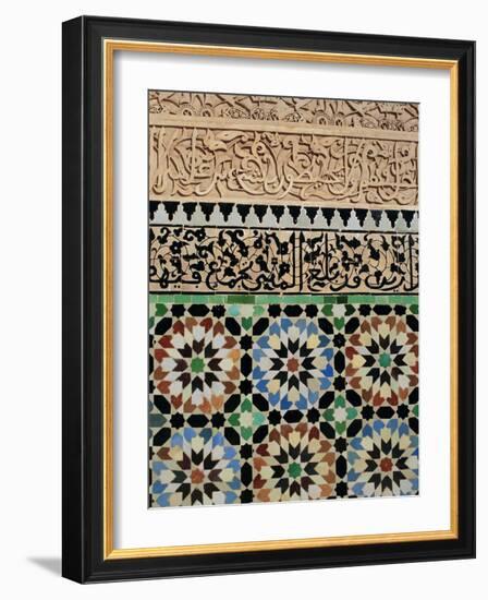 Tile and Stucco Decoration, Ali Ben Youssef Medersa, Marrakech (Marrakesh), Morocco, Africa-Bruno Morandi-Framed Photographic Print