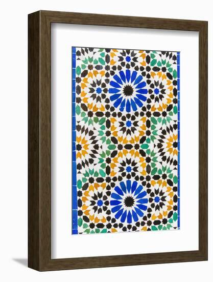 Tile Decoration at Bahia Palace, Marrakech, Morocco-Nico Tondini-Framed Photographic Print