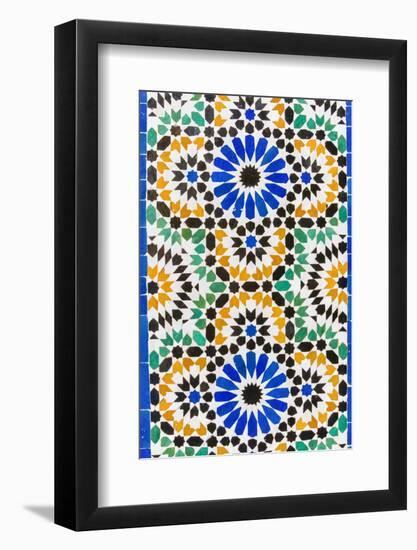 Tile Decoration at Bahia Palace, Marrakech, Morocco-Nico Tondini-Framed Photographic Print