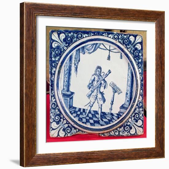 Tile Depicting a Bassoonist, 1706 (Faience)-French-Framed Giclee Print