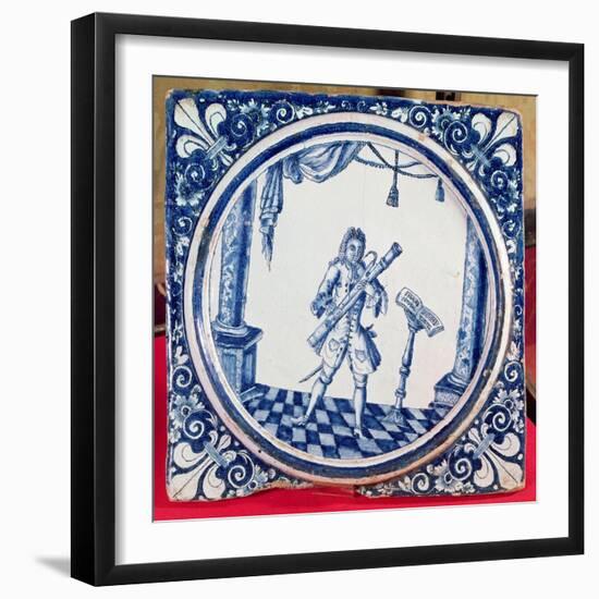 Tile Depicting a Bassoonist, 1706 (Faience)-French-Framed Giclee Print