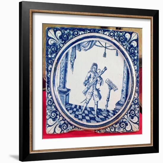 Tile Depicting a Bassoonist, 1706 (Faience)-French-Framed Giclee Print